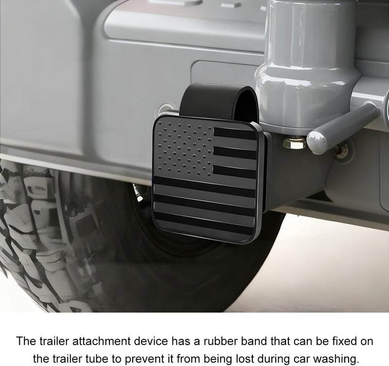 Sandfren 2 Inch Trailer Hitch Cover, American Flag Vehicle Square Mouth Protection Hook Dust-Proof Plug Cap, Auto Receiver Tube Hitch Plug Insert Accessories, Universal for SUV Truck RV (Black Trim - Image 3